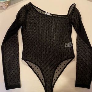 Polka Dot One Shoulder Mesh Bodysuit